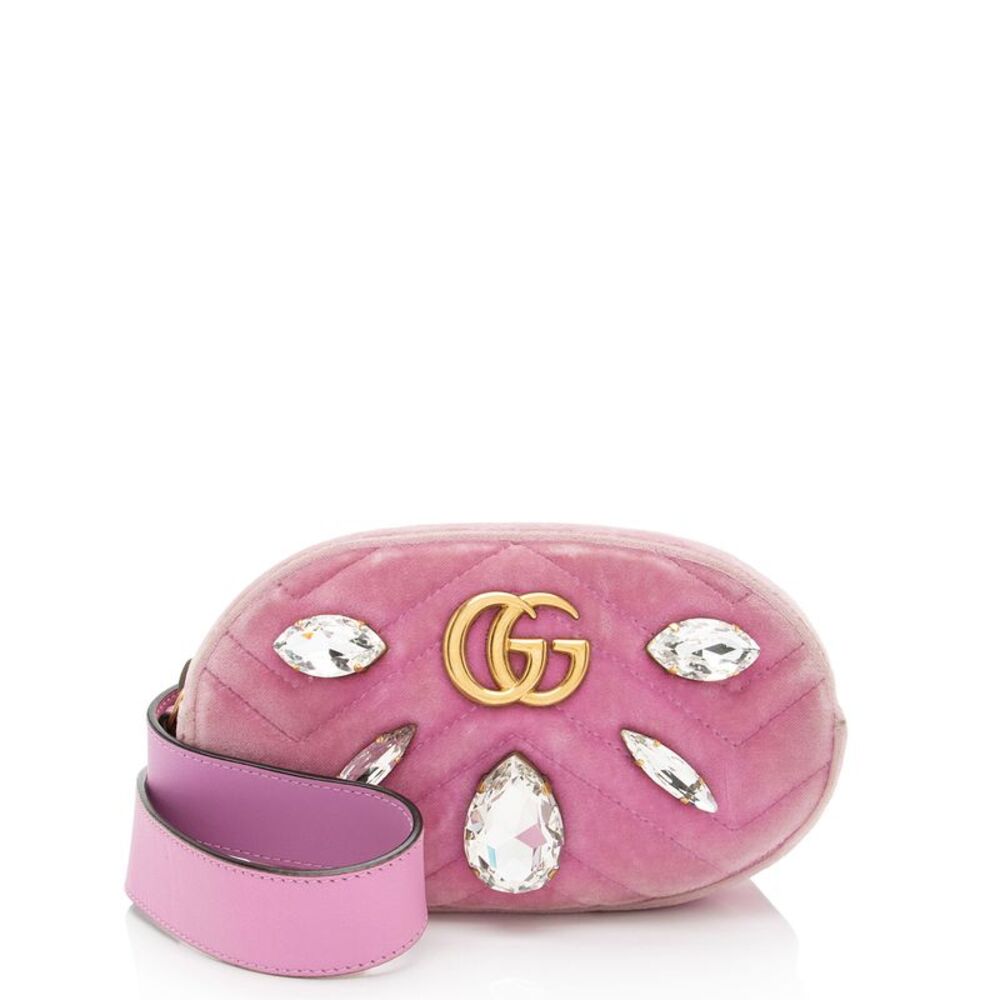 Gucci Matelasse Velvet Crystal GG Marmont Belt Bag - Size 34 / 85